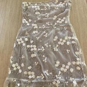 Lucy In The Sky fairy core ethereal embroidered chiffon one shoulder minidress.